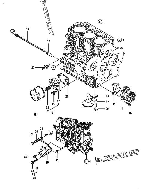  Система смазки двигателя Yanmar 3TNV88-BGGET