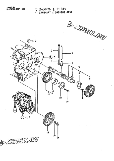  Распредвал и приводная шестерня двигателя Yanmar 3TNE84-AGD