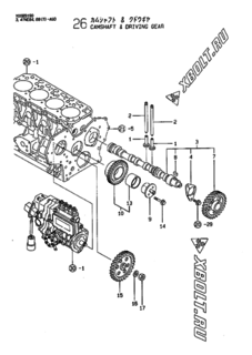  Двигатель Yanmar 4TNE88-AGD, узел -  Распредвал и приводная шестерня 