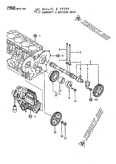  Распредвал и приводная шестерня двигателя Yanmar 4TNE84T-AGD