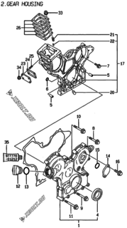  Двигатель Yanmar 3TNE68-GB2, узел -  Корпус редуктора 