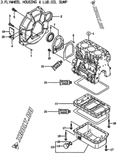 Двигатель Yanmar 3TNE68-GB2, узел -  Маховик с кожухом и масляным картером 