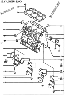  Двигатель Yanmar 3TNE74-GB2S, узел -  Блок цилиндров 