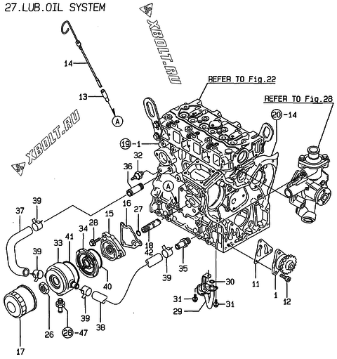  Система смазки двигателя Yanmar 3TNE74-GB2