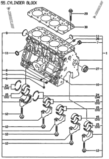  Двигатель Yanmar 4TNE84-GB2, узел -  Блок цилиндров 
