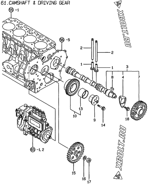  Распредвал и приводная шестерня двигателя Yanmar 4TNE84-GB2S