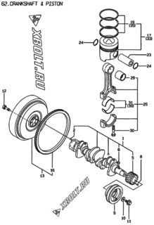  Двигатель Yanmar 4TNE84-GB2S, узел -  Коленвал и поршень 