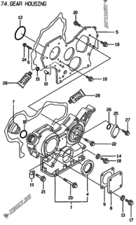  Двигатель Yanmar 4TNE84T-GB2S, узел -  Корпус редуктора 