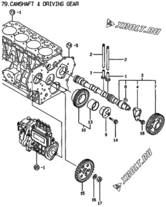  Двигатель Yanmar 4TNE84T-GB2S, узел -  Распредвал и приводная шестерня 