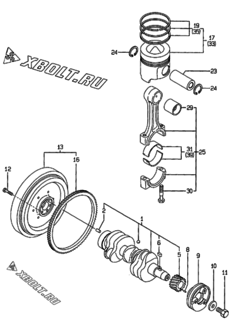  Двигатель Yanmar 3TNE84-GB1S, узел -  Коленвал и поршень 