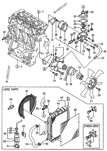  Система водяного охлаждения двигателя Yanmar 3TNE84-GB1