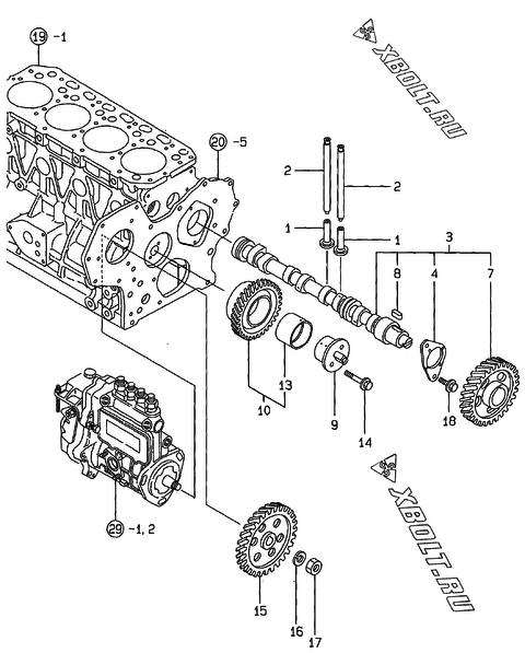  Распредвал и приводная шестерня двигателя Yanmar 4TNE84-GB1