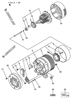  Двигатель Yanmar L60ABDEJRH-2, узел -  Генератор 