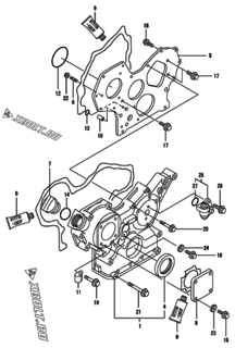  Двигатель Yanmar 4TNE88-RAG2, узел -  Корпус редуктора 