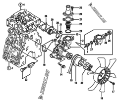  Двигатель Yanmar 4TNE88-RAG2, узел -  Система водяного охлаждения 
