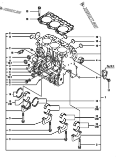  Двигатель Yanmar 3GPE68-H/HP, узел -  Блок цилиндров 