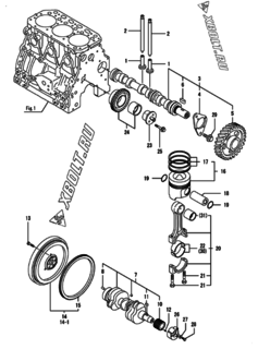  Двигатель Yanmar 3GPE88-H2/H2P, узел -  Распредвал, коленвал и поршень 