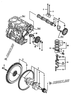  Двигатель Yanmar 3GPF68-HY, узел -  Распредвал, коленвал и поршень 