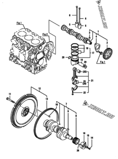  Двигатель Yanmar 3GPF74-HUS, узел -  Распредвал, коленвал и поршень 