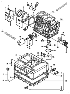  Двигатель Yanmar 3GPF88-HY, узел -  Крепежный фланец и масляный картер 