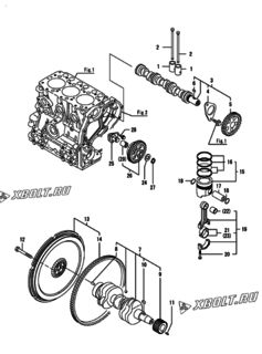  Двигатель Yanmar 3GPG68-HUS, узел -  Распредвал, коленвал и поршень 