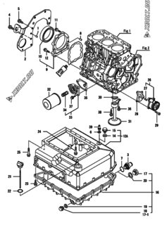  Двигатель Yanmar 3GPG88-H2US, узел -  Крепежный фланец и масляный картер 