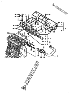  Двигатель Yanmar 3GPG88-H2U, узел -  Выпускной коллектор и теплообменник 