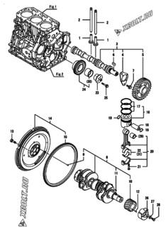  Двигатель Yanmar 3GPG88-HUS, узел -  Распредвал, коленвал и поршень 
