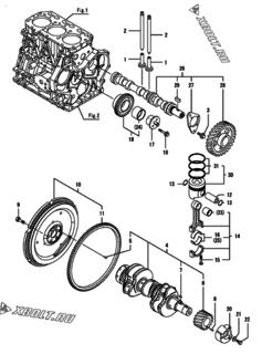  Двигатель Yanmar 3GPG88-HY, узел -  Распредвал, коленвал и поршень 