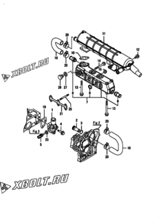  Двигатель Yanmar 3GPH74-HY, узел -  Выпускной коллектор и теплообменник 