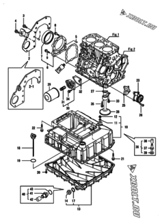  Двигатель Yanmar 3GPH88-HJ, узел -  Крепежный фланец и масляный картер 