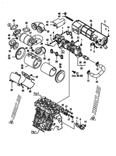  Двигатель Yanmar 3GPH88-HJ, узел -  Выпускной коллектор и теплообменник 