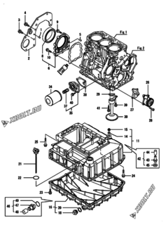  Двигатель Yanmar 3GPJ88-HU, узел -  Крепежный фланец и масляный картер 