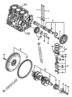  Двигатель Yanmar 3GPJ88-HU, узел -  Распредвал, коленвал и поршень 