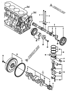  Двигатель Yanmar 4GPE86-HY, узел -  Распредвал, коленвал и поршень 