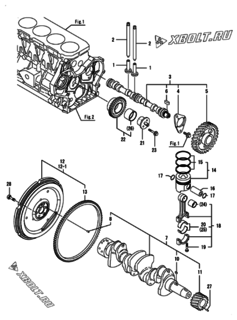  Двигатель Yanmar 4GPH88-HU, узел -  Распредвал, коленвал и поршень 