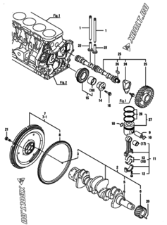  Двигатель Yanmar 4GPH88-HY, узел -  Распредвал, коленвал и поршень 