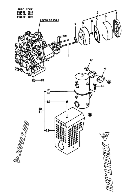  Воздушный фильтр и глушитель двигателя Yanmar EP2000BL-51