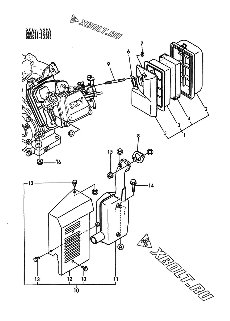  Воздушный фильтр и глушитель двигателя Yanmar EP3000BL-61
