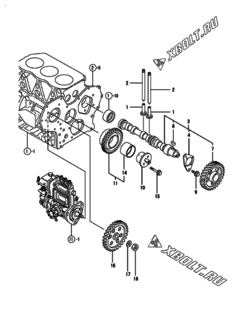  Двигатель Yanmar 3TNE84-GB2B, узел -  Распредвал и приводная шестерня 