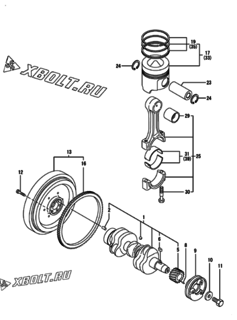 Двигатель Yanmar 3TNE84-GB2B, узел -  Коленвал и поршень 