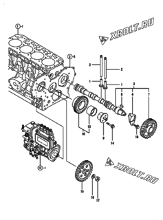  Двигатель Yanmar 4TNE84T-GB2B, узел -  Распредвал и приводная шестерня 