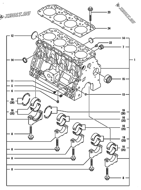  Блок цилиндров двигателя Yanmar 4TNE84T-GB2C
