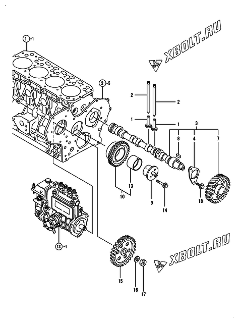  Распредвал и приводная шестерня двигателя Yanmar 4TNE84T-GB2C