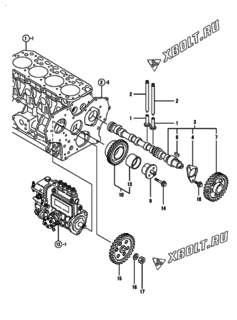  Двигатель Yanmar 4TNE84T-GB2C, узел -  Распредвал и приводная шестерня 