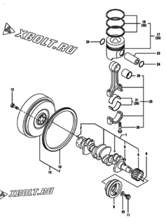  Двигатель Yanmar 4TNE84T-GB2C, узел -  Коленвал и поршень 