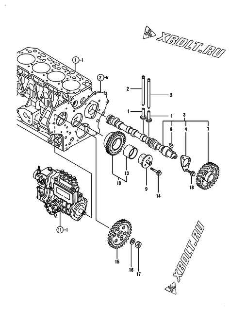  Распредвал и приводная шестерня двигателя Yanmar 4TNE84-GB2C