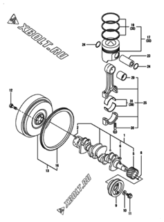  Двигатель Yanmar 4TNE84-GB2C, узел -  Коленвал и поршень 