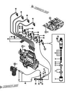  Двигатель Yanmar 4TNE84-GB2C, узел -  Форсунка 