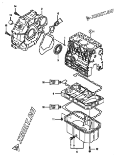  Двигатель Yanmar 3TNV76-HGB2C, узел -  Маховик с кожухом и масляным картером 